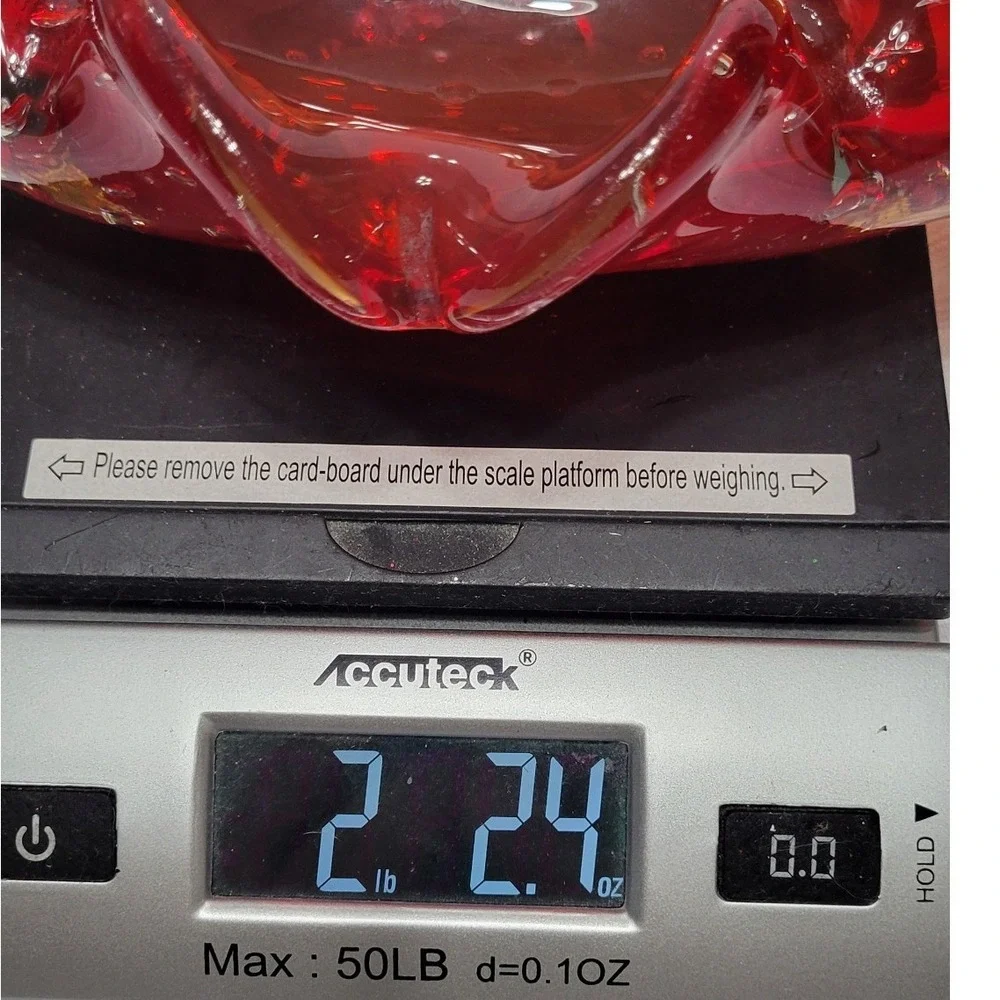 Vintage Murano Style Red Amber Art Glass Controlled Bubble Bowl Ashtray MCM